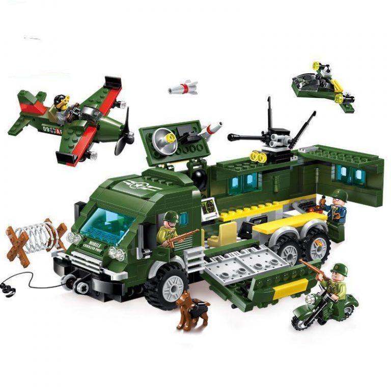Military Truck Playset with Plane, Bike & Dog – 231 Pieces