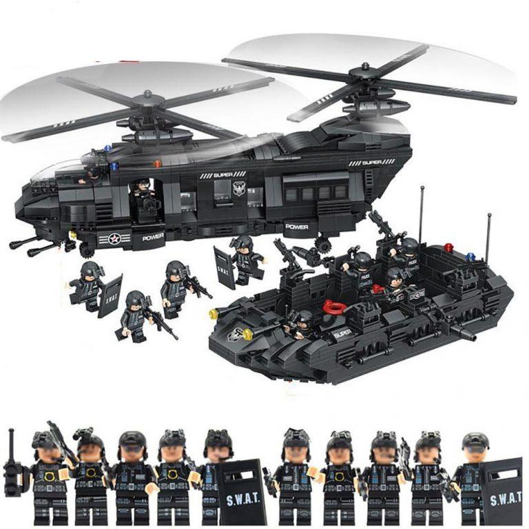 SWAT Playset – Helicopter + Boat – 1351 Pieces