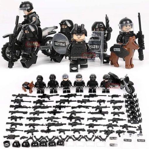 SWAT Soldiers 6 Minifigures Pack with Weapons, Bike, Shields & Dog