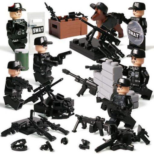SWAT Soldiers 6 Minifigures Pack with Weapons & Dog