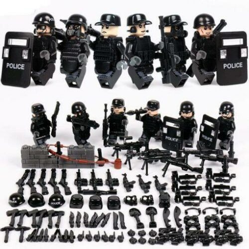 SWAT Soldiers 6 Minifigures Pack with Weapons, Shields & Dog