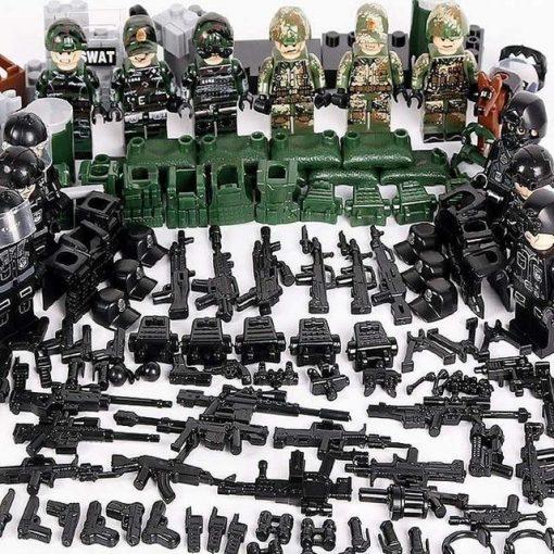 US Navy Seals + SWAT Operations 12 Minifigures Pack with Weapons & Barricades