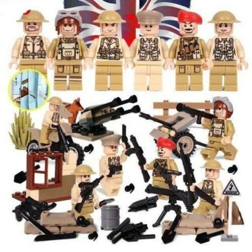 WW2 British Soldiers 6 Minifigures Pack with Weapons & Cannons
