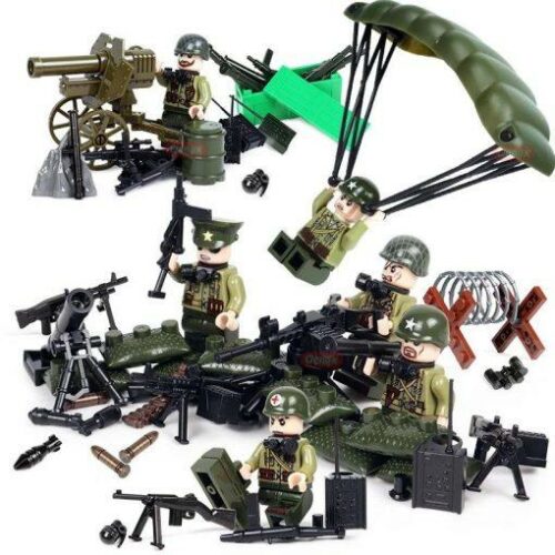 WW2 US Paratroopers 6 Minifigures Pack with Weapons, Accessories and Cannon