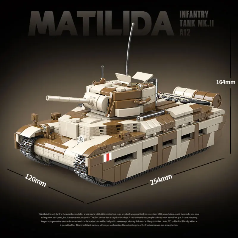 WW2 UK Matilda II Tank - 1211 Pieces